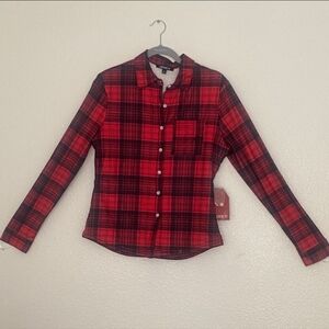Forever 21 Red and Black Plaid Sherpa-Lined Plaid Button-Up Shirt